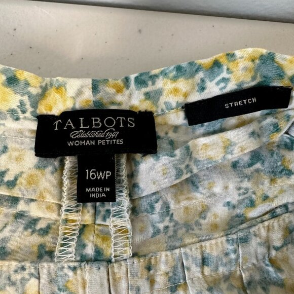 Talbots Blouse Size 16W Petite Floral Sleeveless Green Yellow - Picture 3 of 8